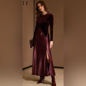 Velvet and Satin Dress- burgundy/maroon